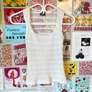 VINTAGE White Lace Sleeveless Top Flower TankTop
